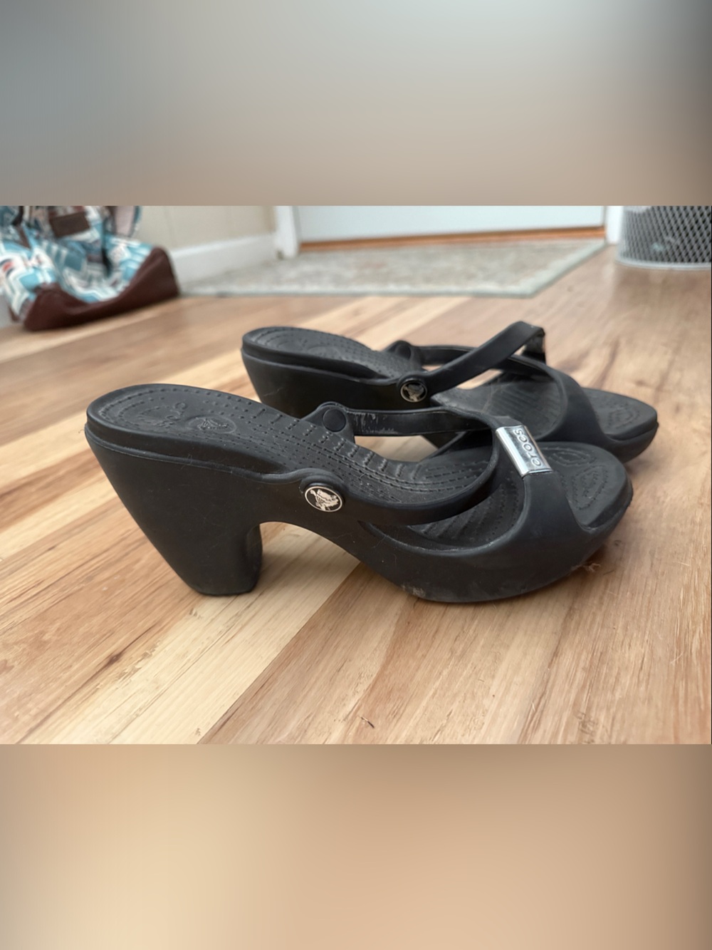 CROCS Black Platform Heeled Clogs